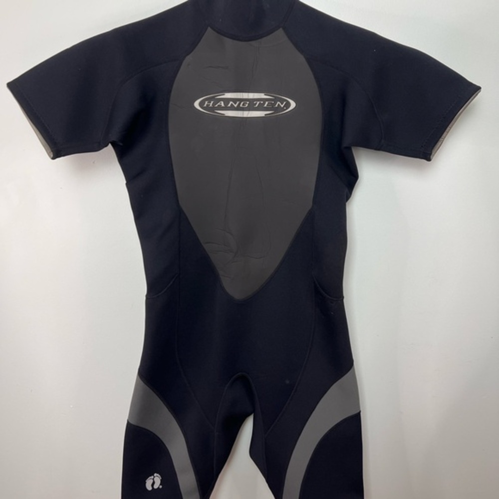 Hang Ten Neoprene Shorty Wetsuit Size M Back Zip Black Gray Short Sleeve